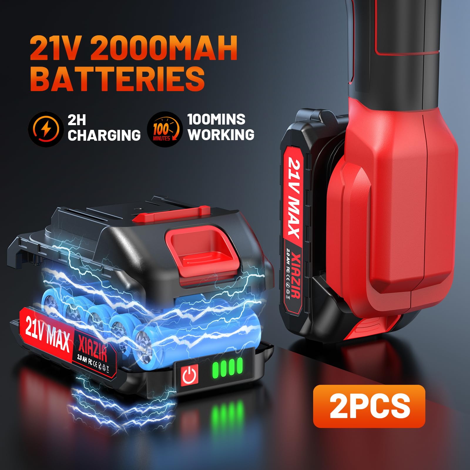 XIAZIR Lucidatrice a batteria - lucidatrice per auto da 6 pollici con 2 pezzi di batteria al litio da 21V 2000mAh e 19 accessori, lucidatrice per auto 3 a velocità variabile 6000RPM(rosso)