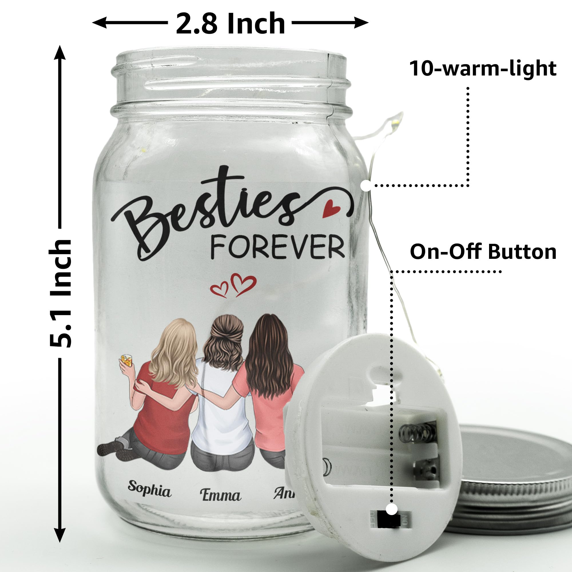 Macorner Personalized Mason Jar Light, Besties Forever Because Of You I Laugh A Little Harder, Birthday Gifts for Women, Girl, Kids, Mom, Daughter, Bestie, Friends, Soul Sister, Home Decoration