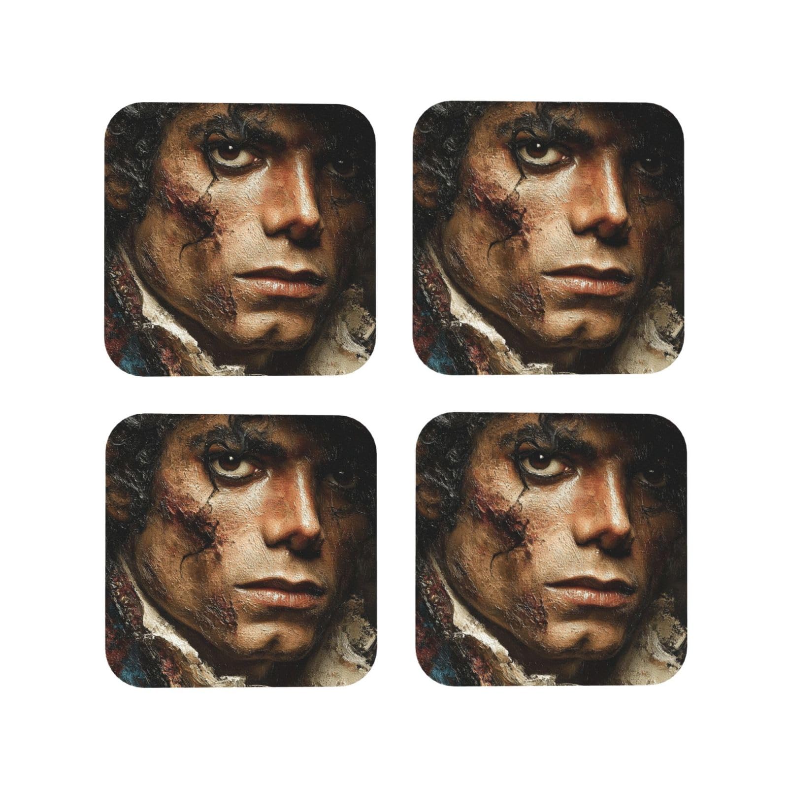Coasters Set of 4 Round Leather Coaster Quick-Dry Drink Michael Jackson Coasters for Desk Absorbent Mugs Pads Tabletop Protection Pad Heat Resistant Coffee Cup Mat for Kitchen Bar