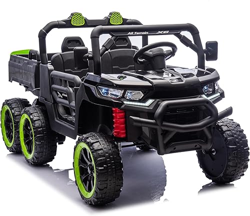Camión volquete eléctrico de 24 V y 2 plazas 4WD con cama volquete eléctrica, UTV eléctrico con control remoto, pala, lazo de tracción, reproductor