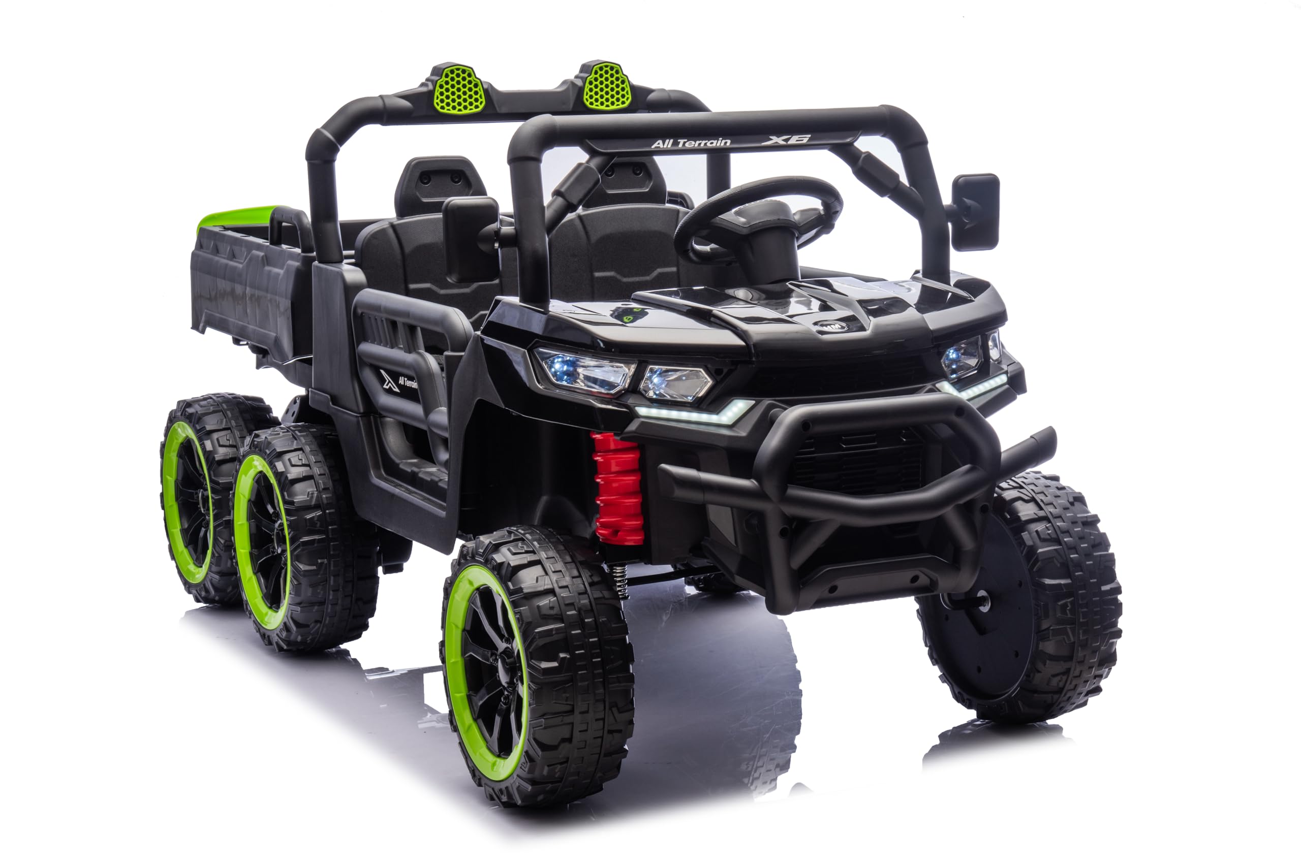 24V 2 Seater 4WD Powered Ride On Dump Truck with Electric Dump Bed, Electric UTV with Remote Control, Shovel, Pull Bow, Music Player for Girls or Boys or Girls-Black