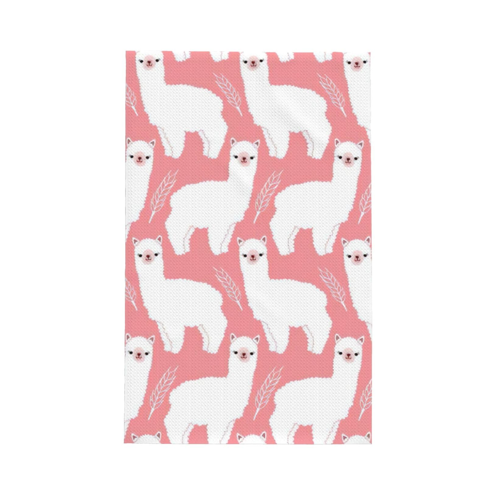 CKGODGF Alpaca Llama Print Absorbent Waffle Dishcloths,Kitchen Towels With Hanging Loops,Tea Towels.