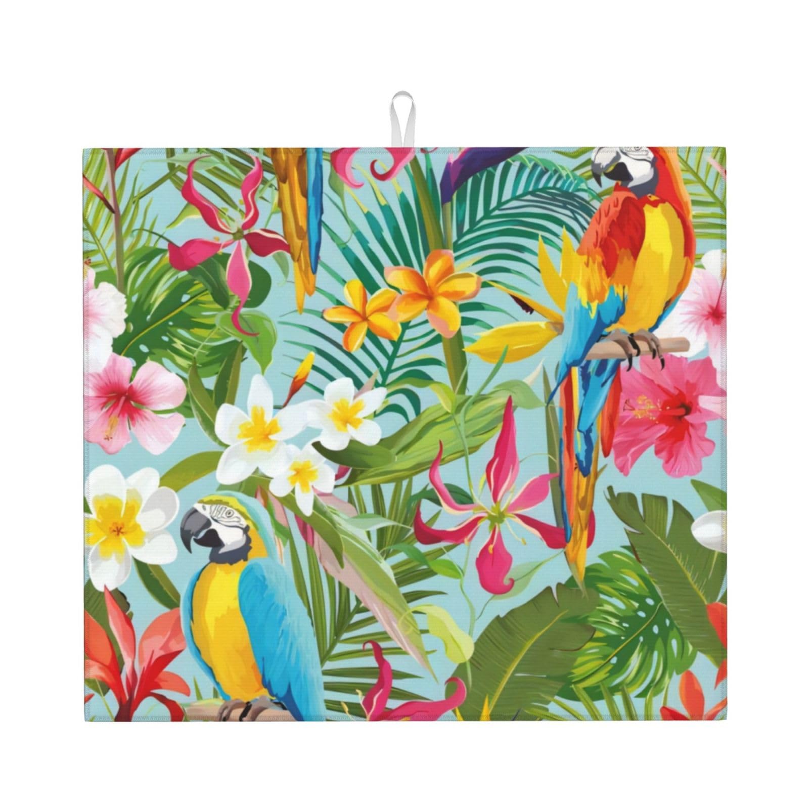 Yyhhaofa Black Tropical Plants And Parrots Prints Kitchen Drying Mat – Absorbent Dish Throw For Countertops, Non-Slip Quick-Dry Layer With Stylish Prints