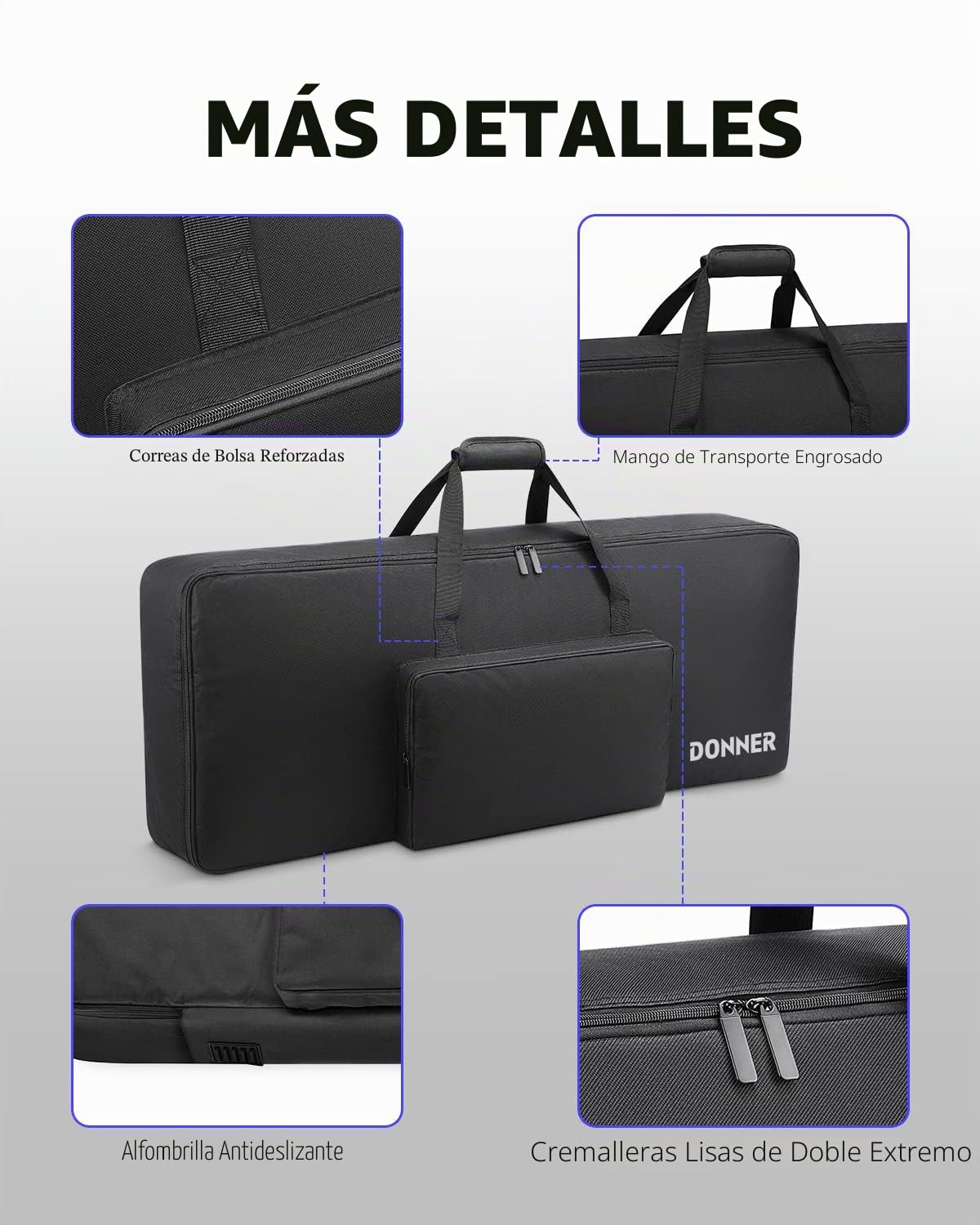 Donner Funda para Teclado de 61 Teclas, Bolsa de Teclado eléctrico, 101,6 x 40,6 x 15,2 cm, Impermeable 600D Nailon Oxford Negro Acolchado de Espuma de 10 mm