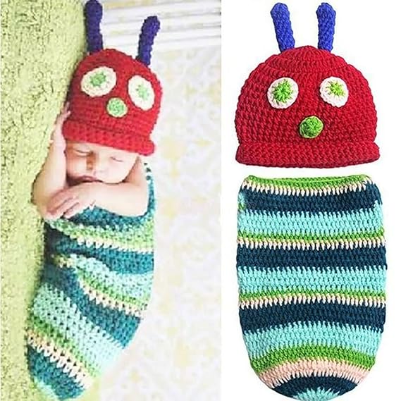 YUPPIN Newborn Photography Props Baby Girl Boy Photo Props for Infant Crochet Caterpillar Outfit Hand Crocheted Hat