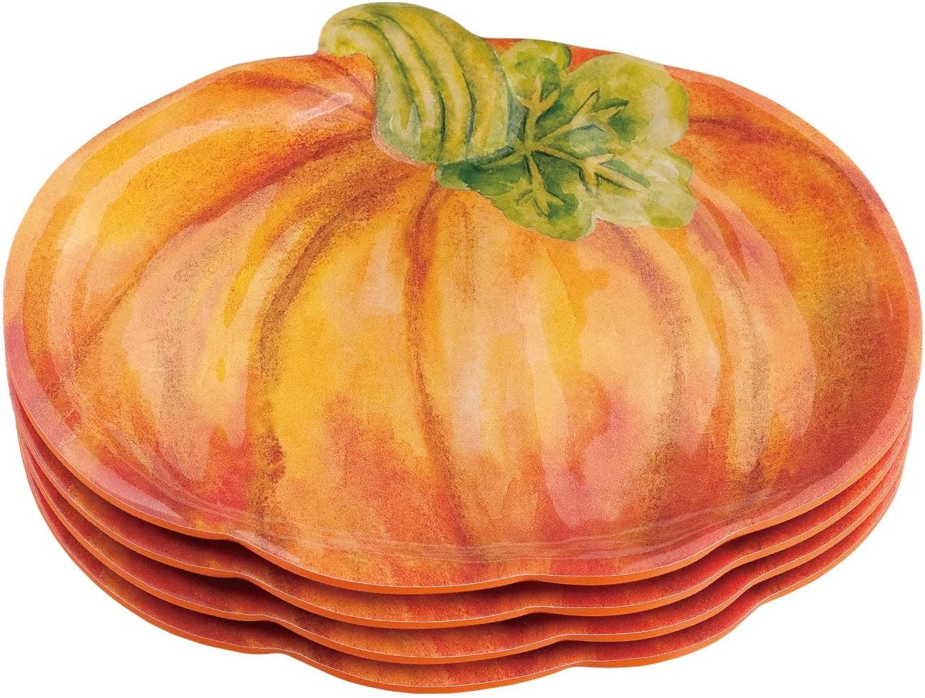 Supreme Housewares Pumpkin-Shaped Melamine Plates - Fall Harvest Theme, BPA-Free, Dishwasher Safe, for Appetizers, Dessert, Snacks, and Thanksgiving, Orange, 7.875 x 7 Inch, Set of 4