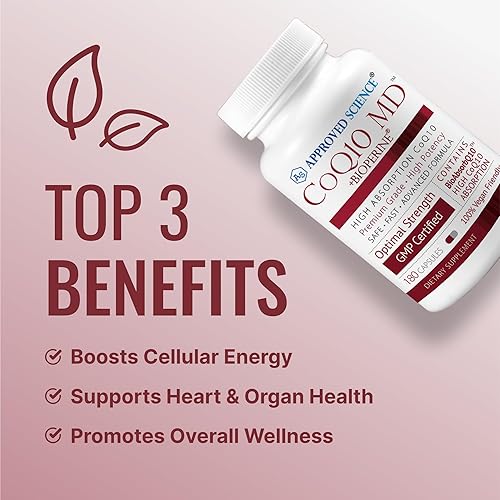 Miniatura 3 de Approved Science CoQ10 MD - Extra Strength 250mg CoQ10 puro con Bioperine para una absorción más rápida - Aumenta los niveles de antioxidantes,