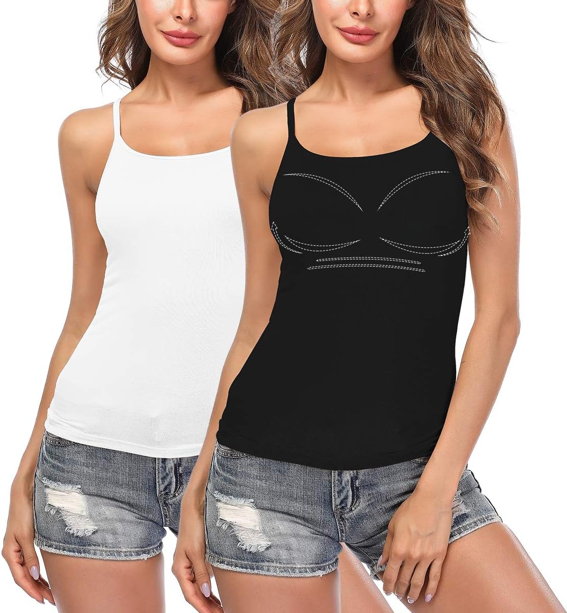 Women's Padded Camisole Sleeveless Cami Tank Top with Built in Bra Adjustable Spaghetti Straps Yoga Vest