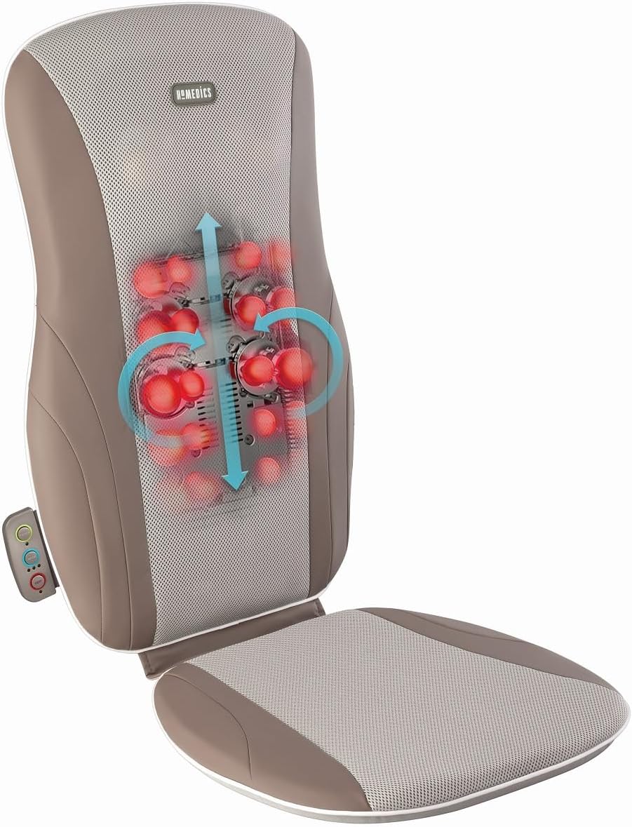 HoMedics Shiatsu Massage Cushion with Heat for Full, Upper, and Lower Back, Deep Kneading Massager, Fits Most Chairs for Home or Office Use, Custom Comfort with 3 Zones for Targeted Control