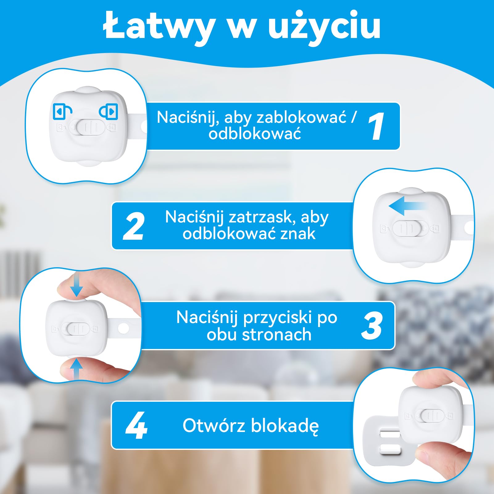 Bezpieczne zamki do szafek dla dzieci, 6-częściowe podwójne zamki zabezpieczające przed dziećmi, regulowane zamki zabezpieczające dla dzieci do szafek, szuflad, lodówki, toalety (biały)