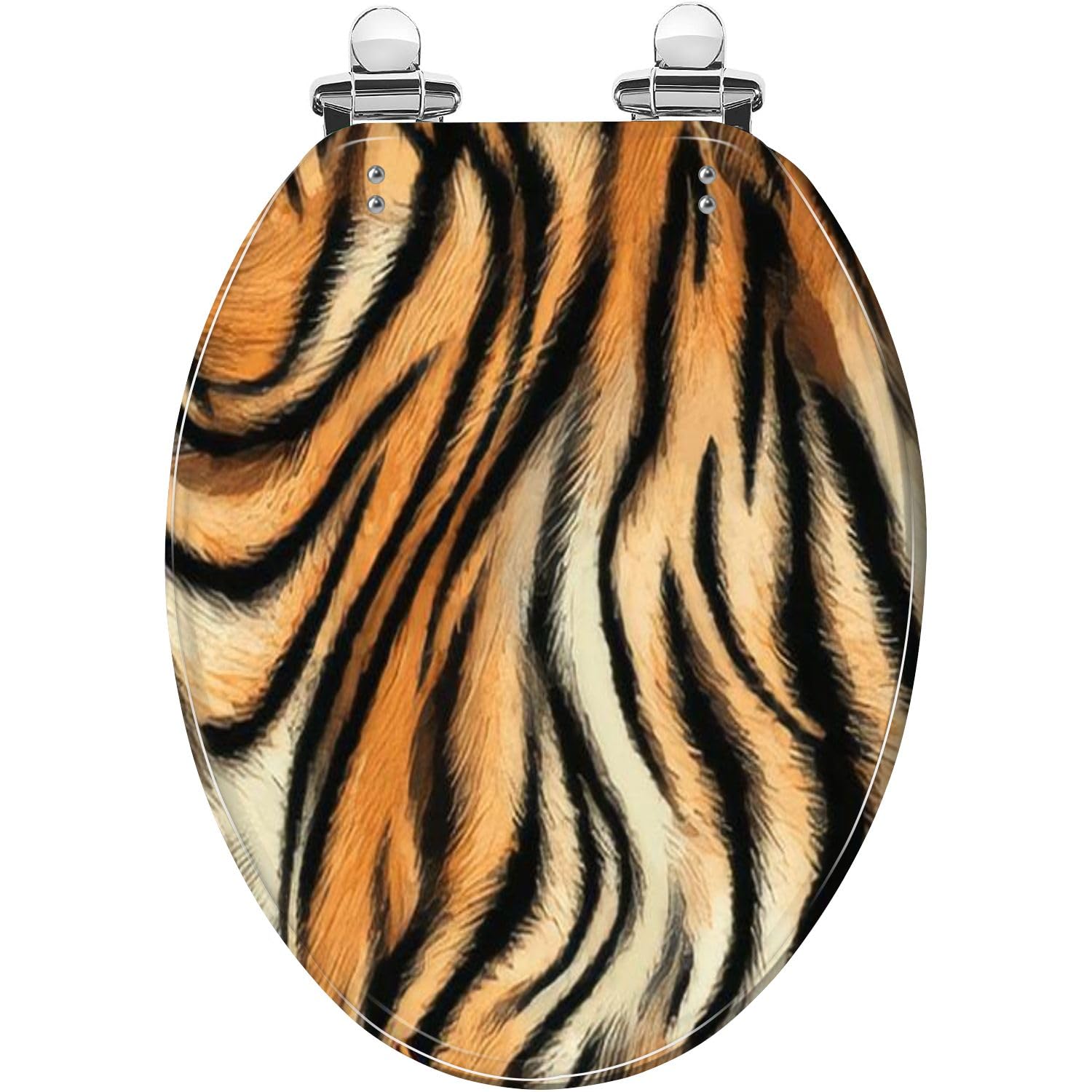 Elongated Toilet Seat Tiger Skin Exotic Texture Animal Striped Skin Fur Resin Toilet Seat with Quietly Close Quick Release Hinges Decorative Toilet Seat with Cover Easy to Clean and Install