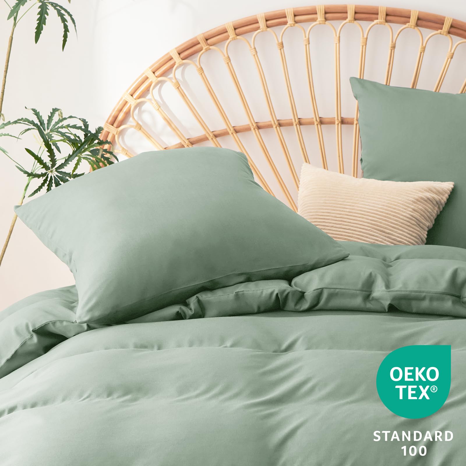 Dekbedovertrek 240 x 260 Bloemen Groen Wit Bladeren Print Patroon 2 Personen Volwassen Microvezel Beddengoed Set Dekbedovertrek 240x260 met Rits en 2 Kussenslopen 65x65cm