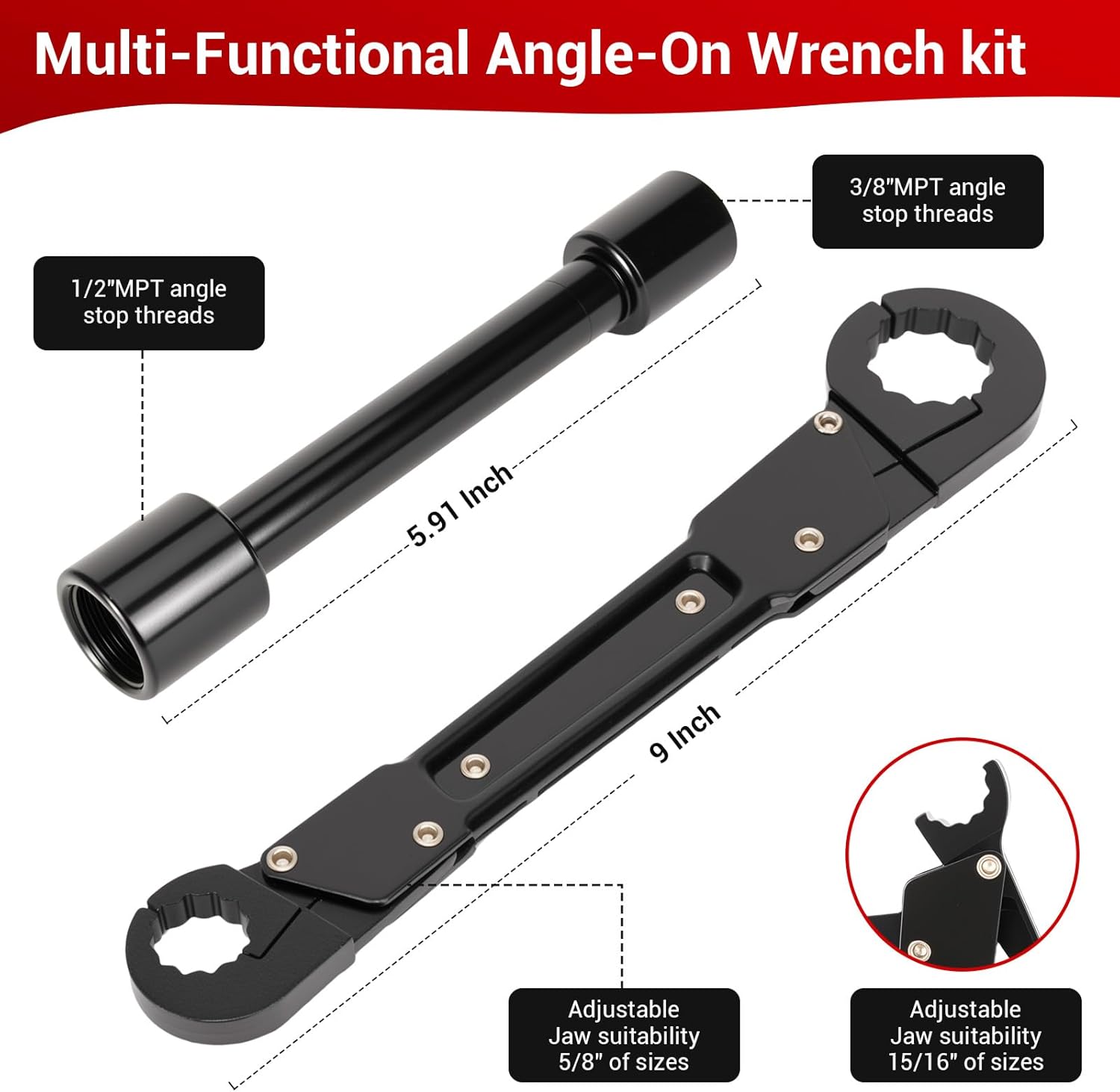 Compression Sleeve Puller Tool Kit with Angle Stop Wrench & Ferrule Puller, Durable Labor-Saving Compression Ring Removal Tool for Faucet, Toilet & Plumbing Repair, DIY Beginners & Plumbers