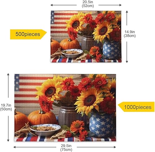 Miniatura 5 de Sunflower Fall American Flag Jigsaw Puzzles 500 Pieces for Adults,Learning Educational Puzzles,Difficult and Challenge Families Toys with Mesh
