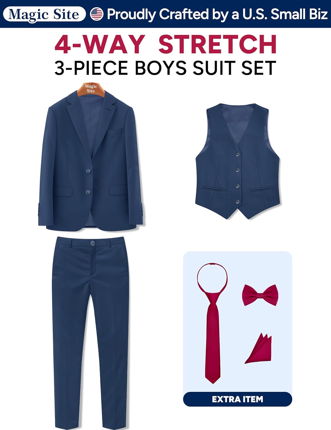 Boys Suit Set Stretch Fabric Kids Suit Slim Fit & Husky Fit Options - Image 2