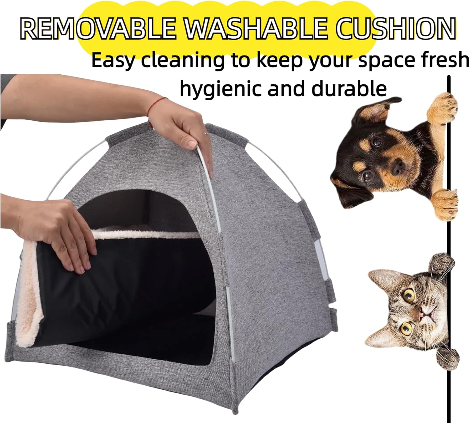 Cat Tent, Cat Houses for Indoor Cats, Quick Assembly and Disassembly, Portable Pet Tent, for Cats, Small Dogs and Other Small Animals (Light Gray)