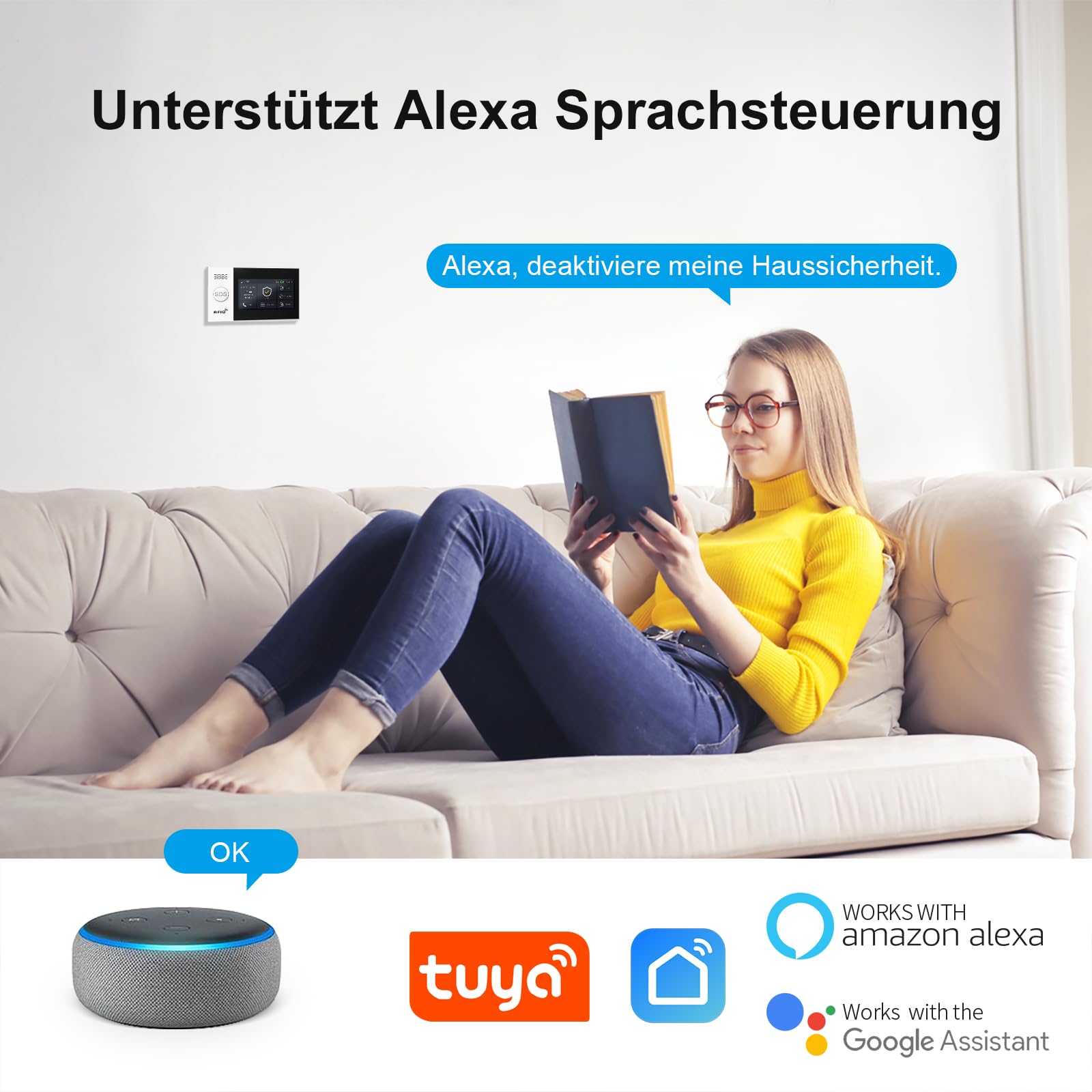 LWOHSI Haus Alarmanlage,WLAN+4G Sicherheitssystem mit 4,3” Touchscreen,DIY Tür-/Fenstersensoren, Bewegungsmelder,App-Echtzeitbenachrichtigungen,kompatibel mit Alexa und Google