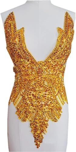 Apliques de encaje hechos a mano con diamantes de imitación para coser a mano, accesorios para ropa de vestir (amarillo)