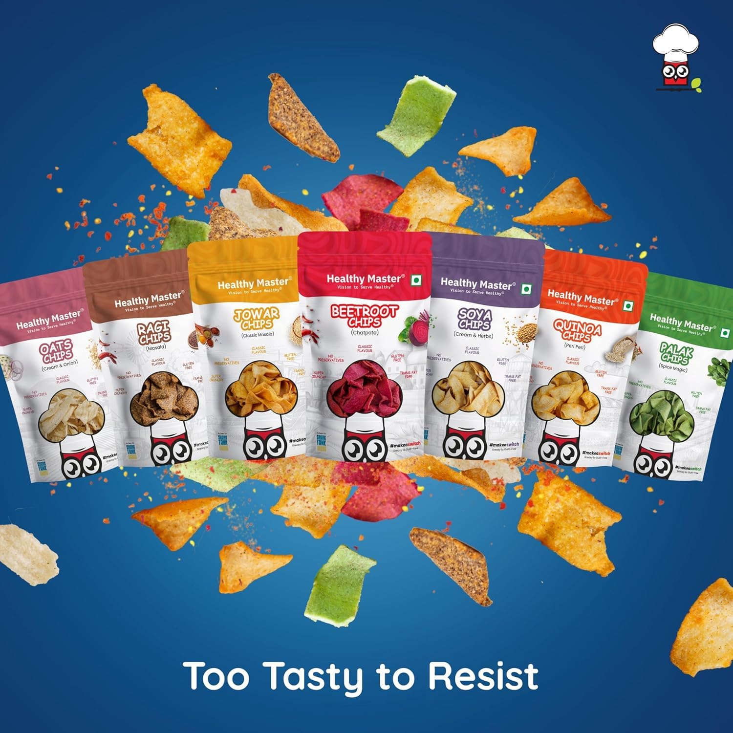 Healthy Master Millet Chips Combo 210g (7x30g) | Source of Protein | Gluten Free Snacks | No Preservatives | Made with Ragi, Quinoa, Oats, Beetroot, Palak, Jowar & Soya | No Palm Oil 4