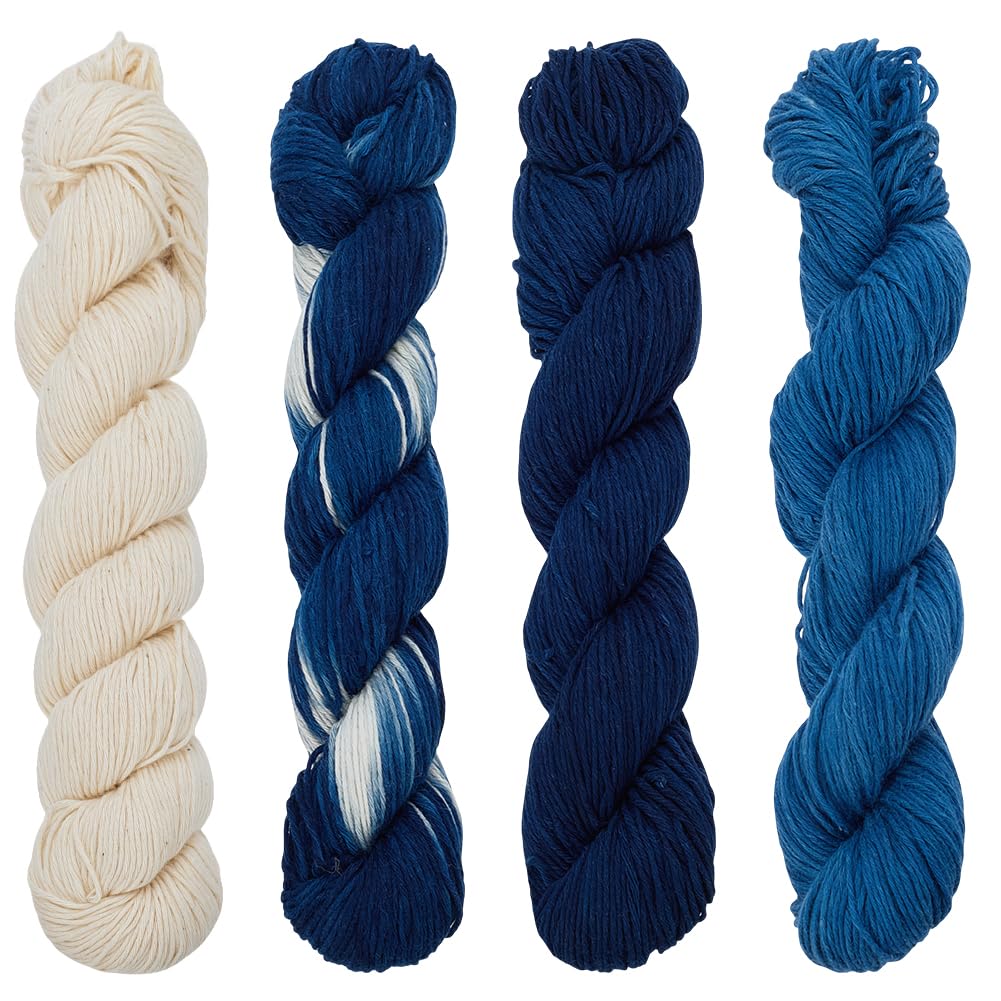 FREEBLOSS 4 Pcs Sashiko Thread 100M x 4 Colors Cotton Embroidery Floss 3 Stranded Blue Embroidery Threads Japanese Quilting & Sewing Thread for Sashiko Kit Supplies