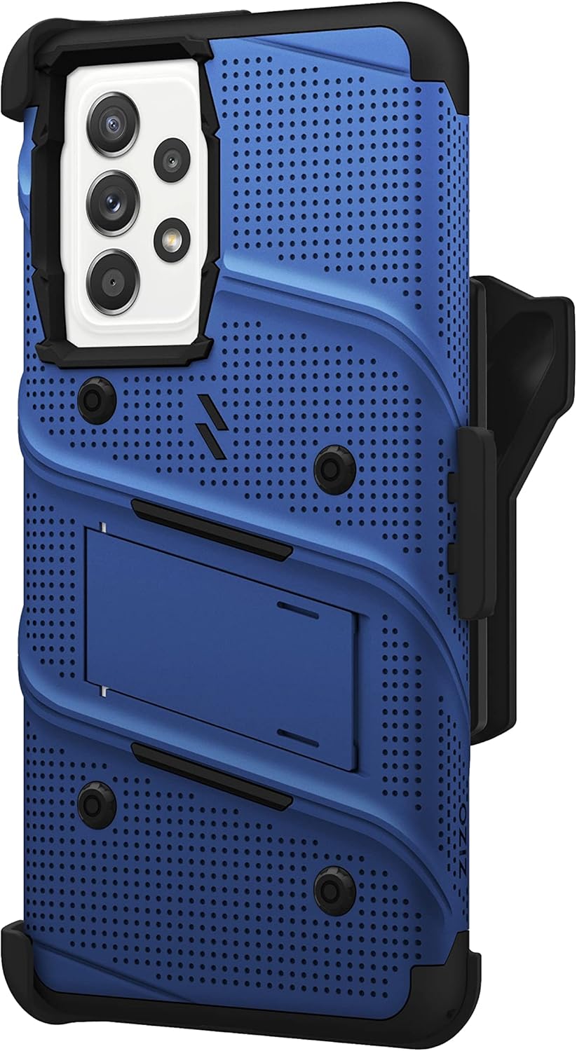 ZIZO Bolt Bundle for Galaxy A53 5G Case with Screen Protector Kickstand Holster Lanyard - Blue