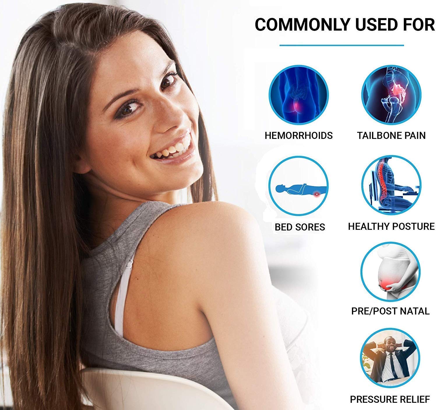Cuscino da seduta in memory foam ad alta densità con gel rinfrescante, sollievo dal dolore per coccige, pile, sciatica, fistola, emorroidi