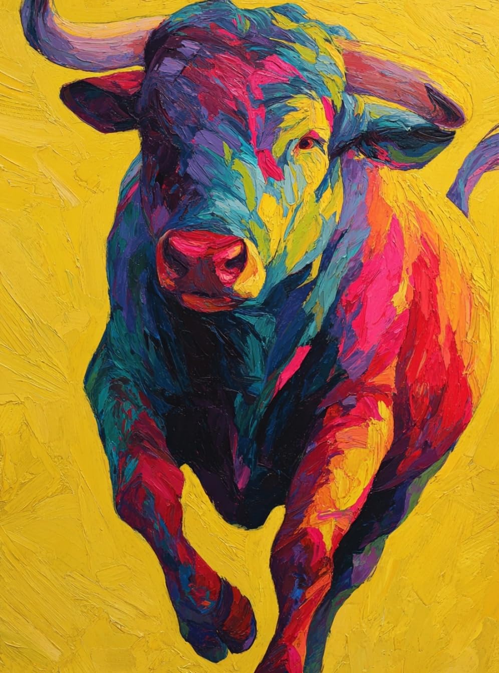 WANGWANGMIAO Paint by Numbers for Adults A Colorful Bull Runs,DIY Painting by Numbers Kits on Canvas Hand Painted Artwork Gift Home Decoration 16x20inch，with Frame
