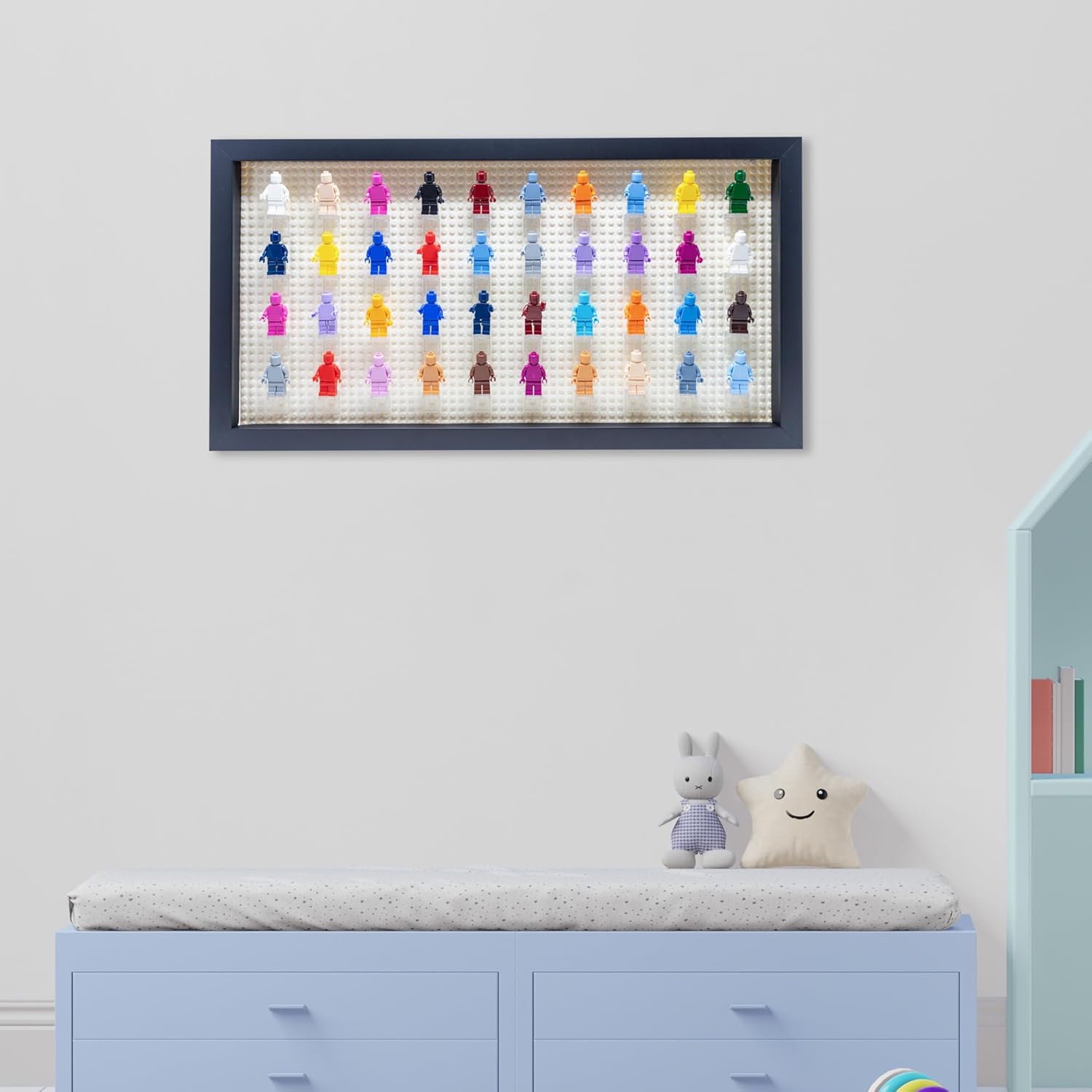 Figurine Display Case 10x20.125 Black Shadow Box for Miniature Figures 10x20.125 Black Wood Shadow Box with White Base to Display Up to 56 Block Figures