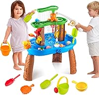 ZACEAC 3-Tier Water Table for Toddlers 3-8: Sand & Water Sensory Table with Fishing Game, Outdoor Summer Toys for Kids