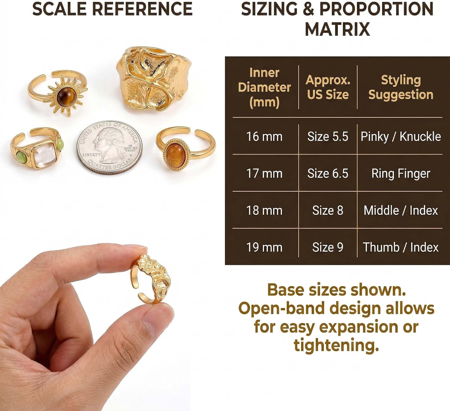 Stackable Rings Set for Women - 11PCS Non Tarnish Gold Rings, Adjustable Chunky Statement & Boho Vintage Rings Jewelry