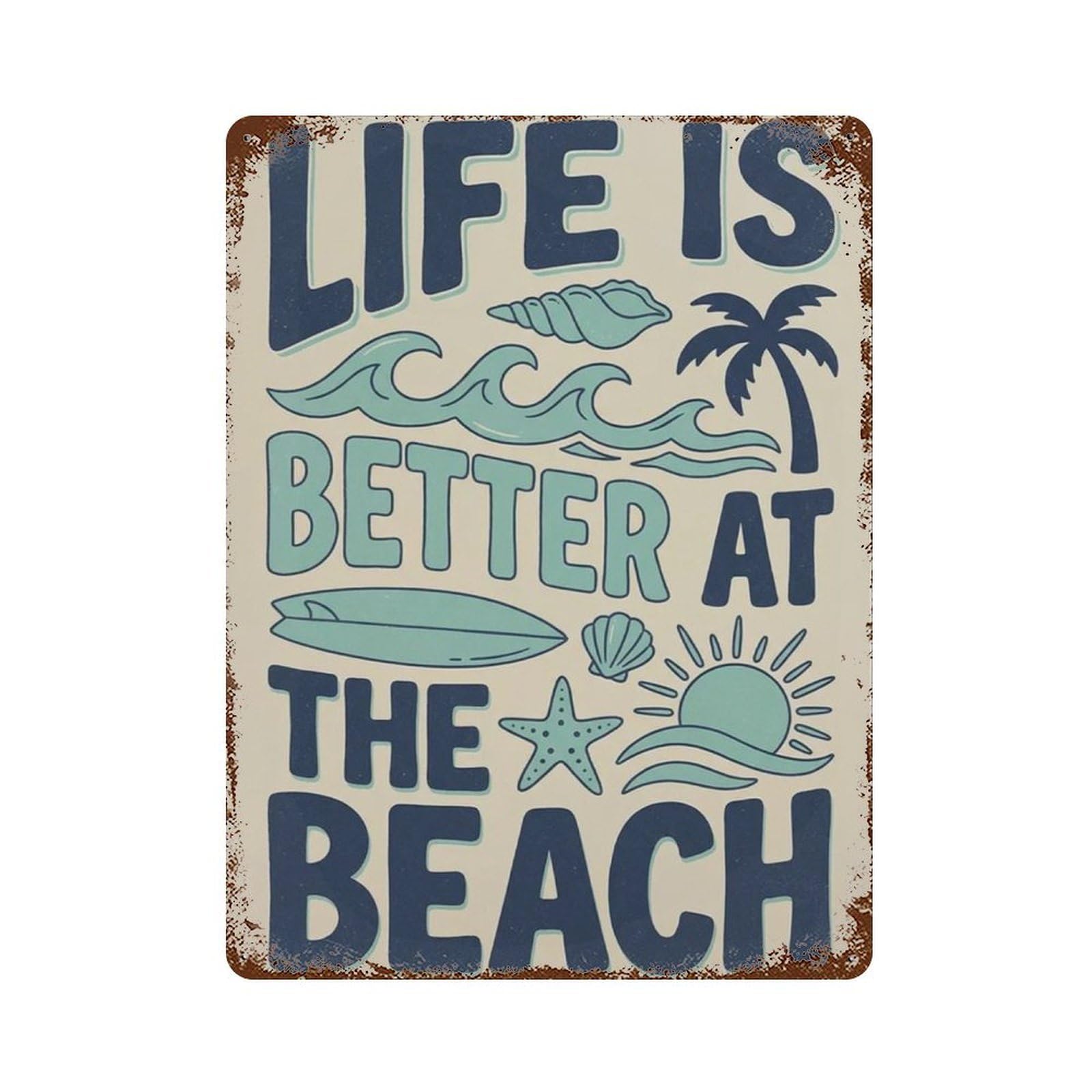 xiaoxiaoshen Life Is Better At The Beach Coastal With Surfboard Palm Tree And Wave Nautical Wall Decor Art Metal Tin Poster Modern Home Decor Art Home Bar Shop Decorations Vintage Sign 40x30cm