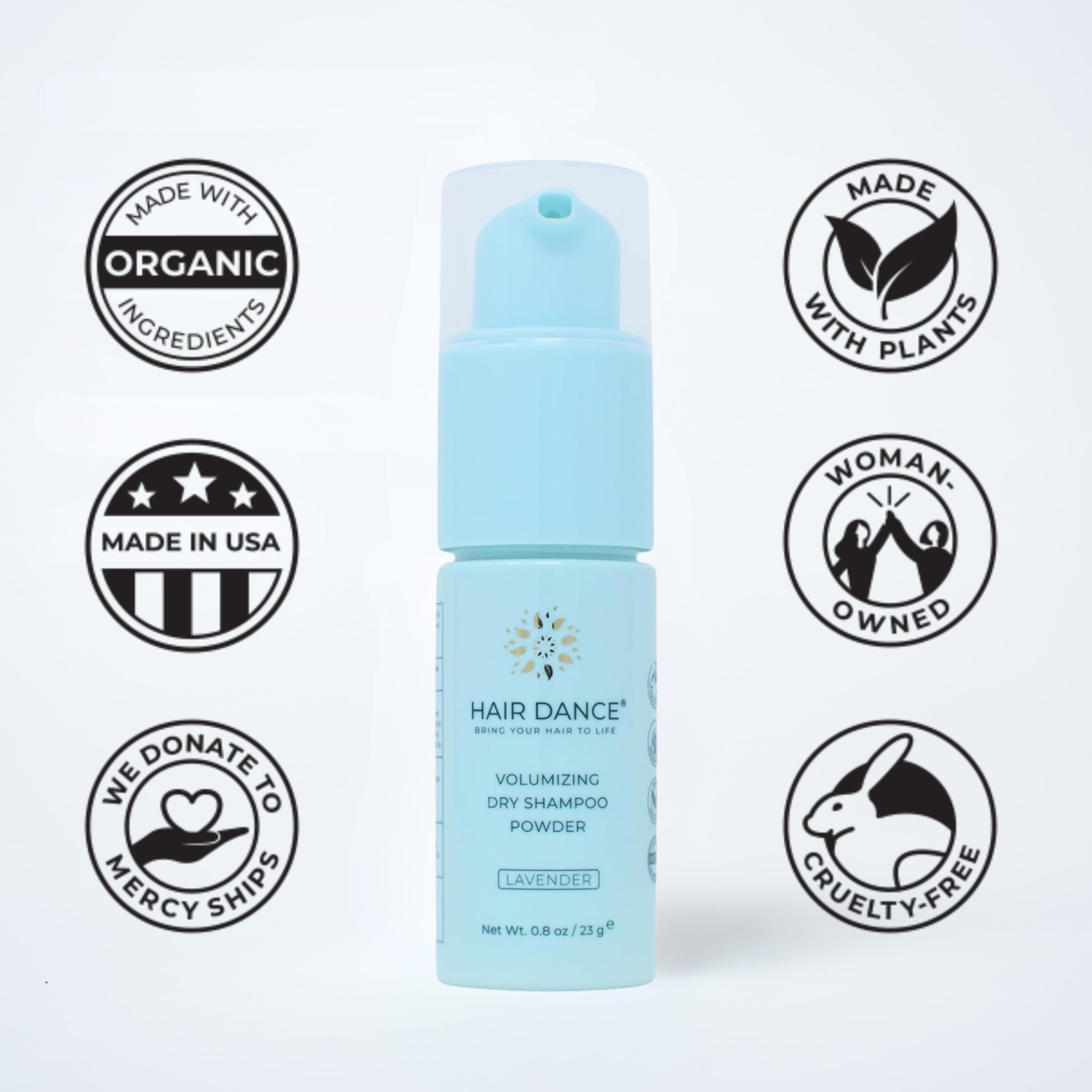 Champú seco en polvo, sin aerosol, tamaño de viaje, natural y orgánico, fabricado en Estados Unidos, sin benceno, vegano, sin crueldad animal, para todos los colores de cabello, sin talco