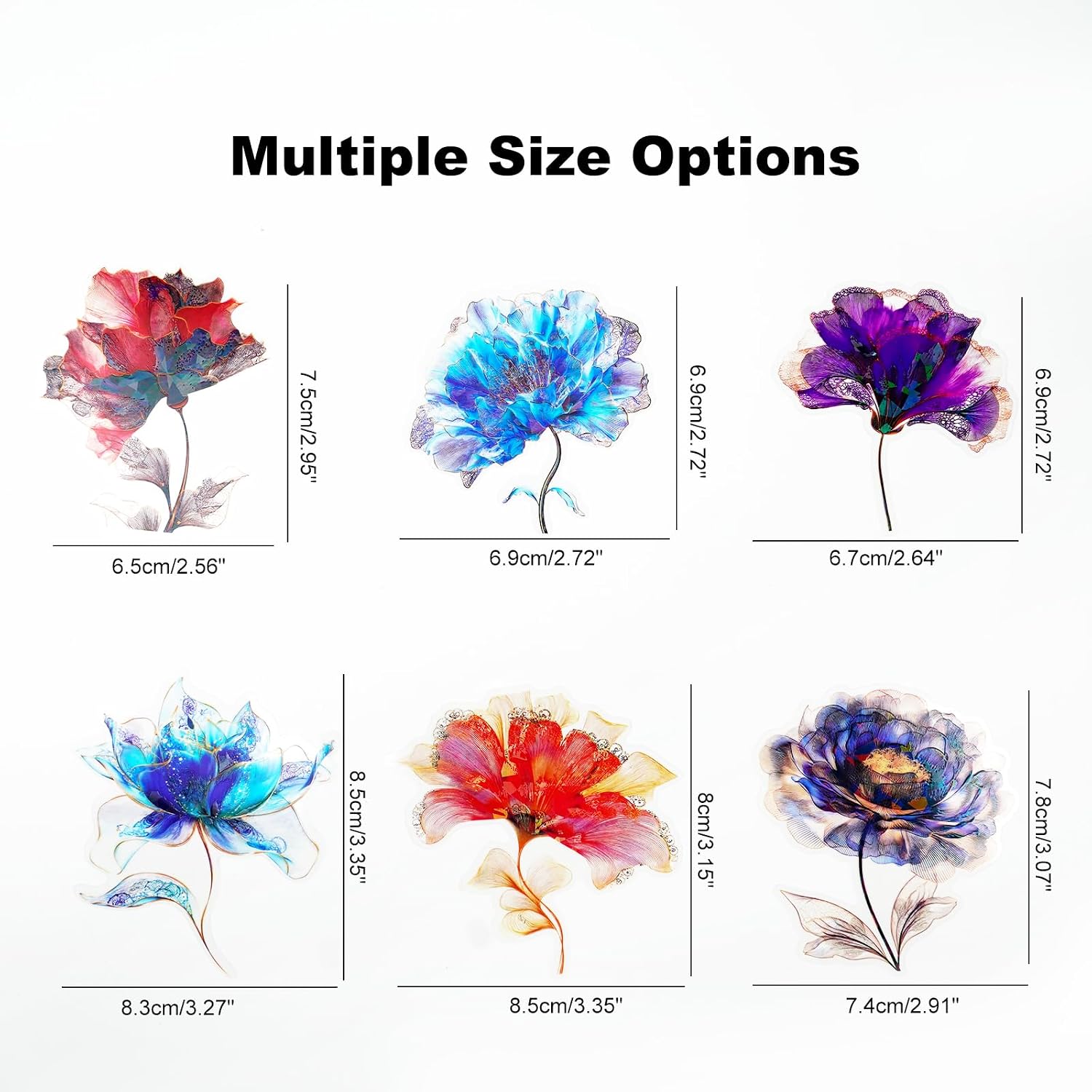 72PCS Flower PET Stickers – Holographic Iridescent Foil Waterproof Transparent Floral Stickers for Scrapbooking Journals Planners Collage & Craft Decoration