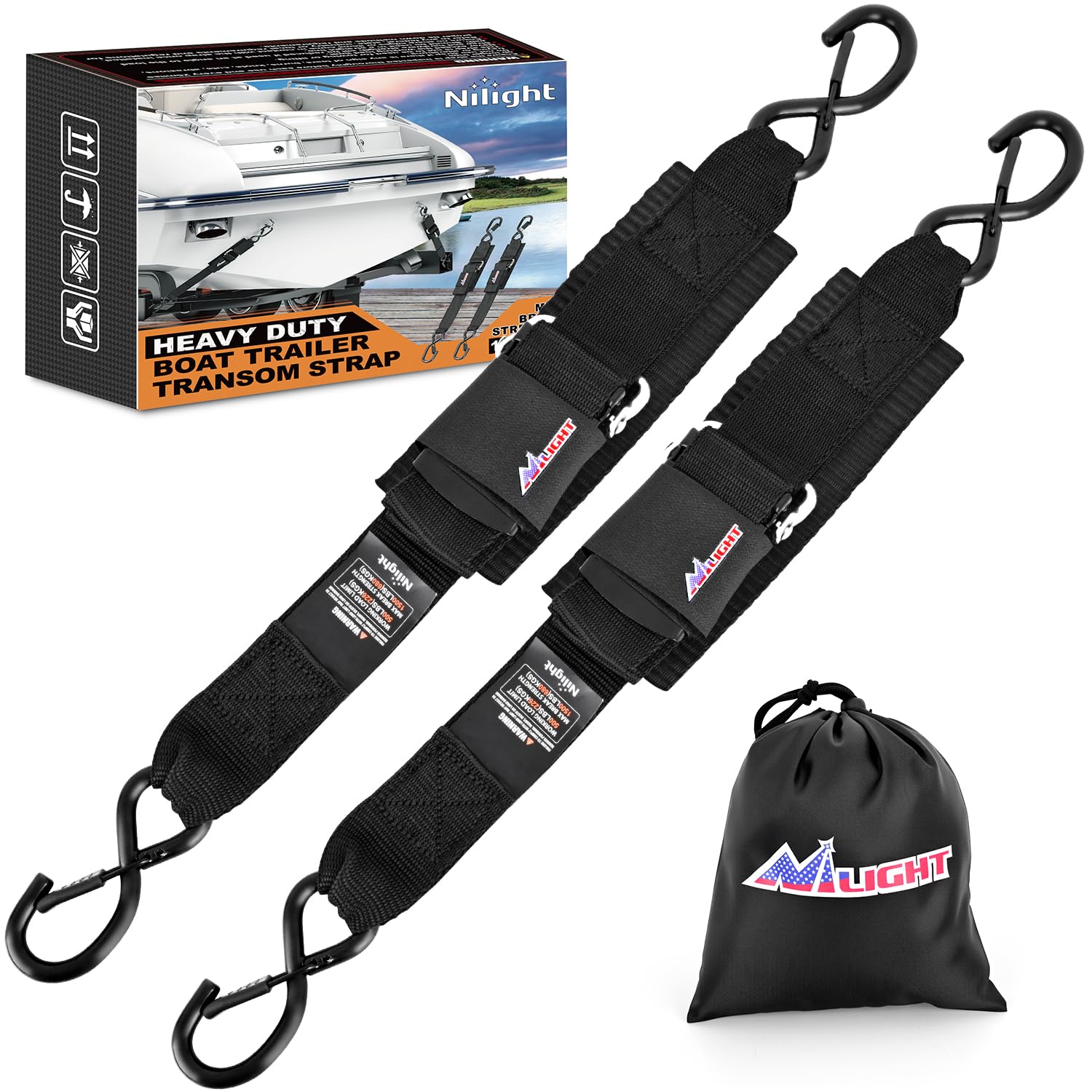 Nilight Tie Down Kits 2 PCS 2" x 48" Adjustable Boat Trailer Straps