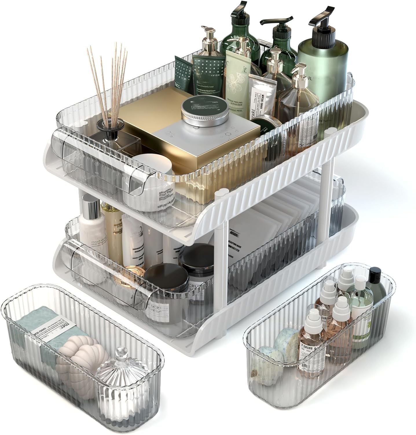 2-Tier Multi-Purpose Pull Out Organization and Storage:Bathroom Cabinet & Countertop Organizer,Under Sink Organizers-Ideal for Makeup,Perfume,Cleaning,Medicine Organizer,Pantry Organization