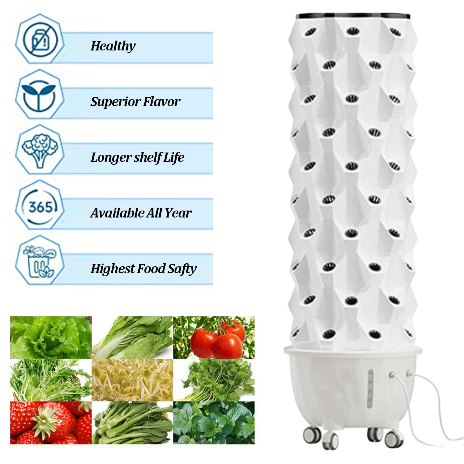 Torre di Coltivazione idroponica Verticale a 80 Fori e 10 Strati con Ruote, Tower Garden con Pompa dell'Acqua, Attrezzatura agricola idroponica Fai da Te per Erbe aromatiche da Interno