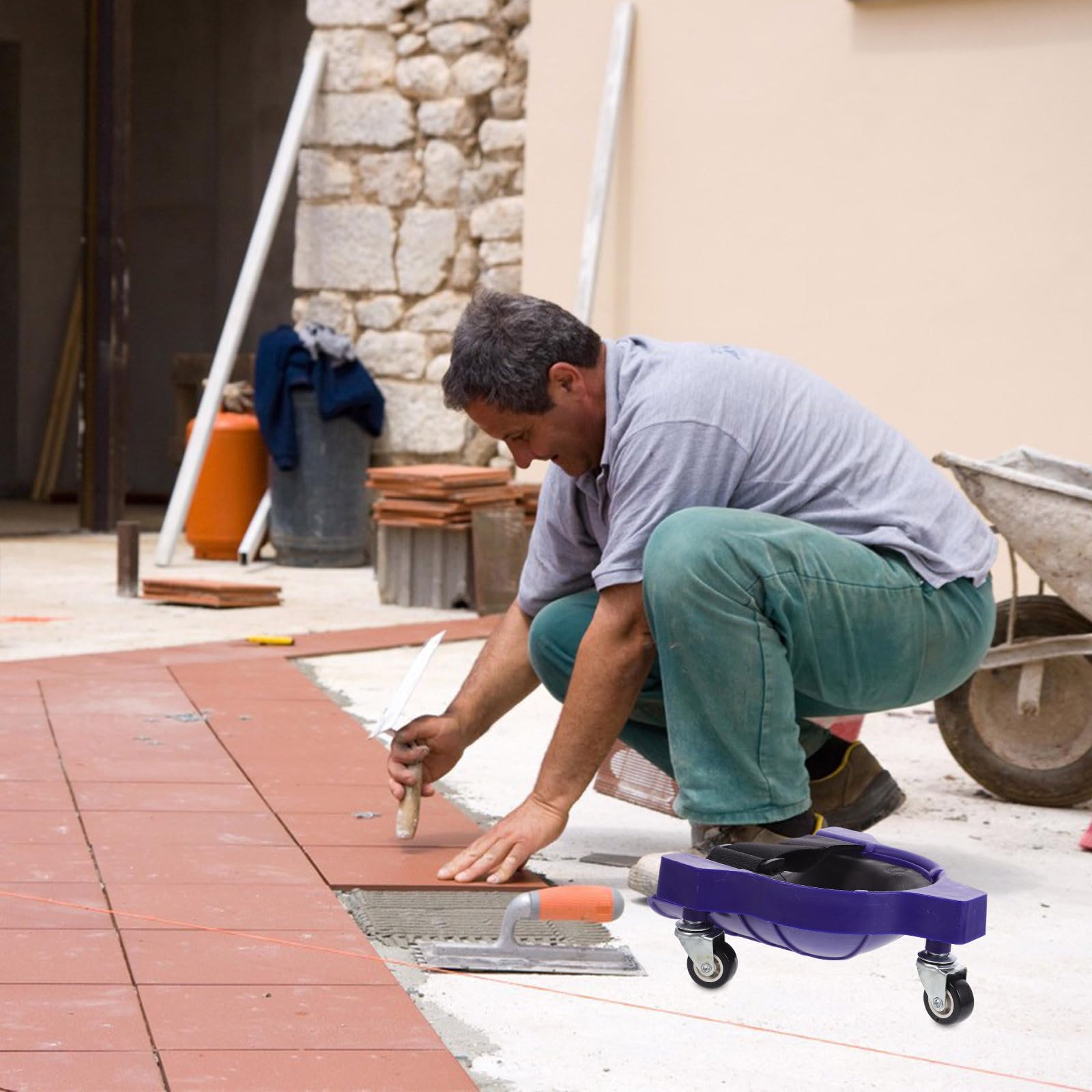 Hemobllo Rodillera de Jardín con Ruedas para Trabajos de Jardinería y Pintura, Cojín Incorporado y Plástico Resistente para Fácil Movimiento y Protección