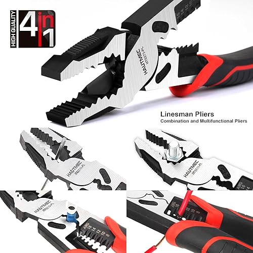 Miniatura 11 de HAUTMEC Juego de 3 alicates de alto apalancamiento con alicates de punta de aguja de 8 pulgadas, alicates Linesman de 8 pulgadas y alicates de corte