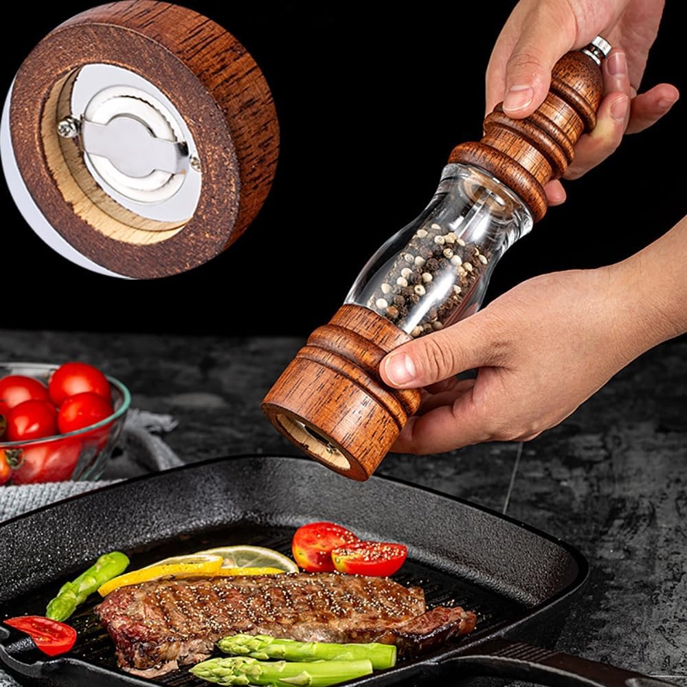 Wooden Salt and Pepper Grinder Set, 2Pcs Manual Salt and Pepper Mills, Refillable Wooden Salt and Pepper Shakers