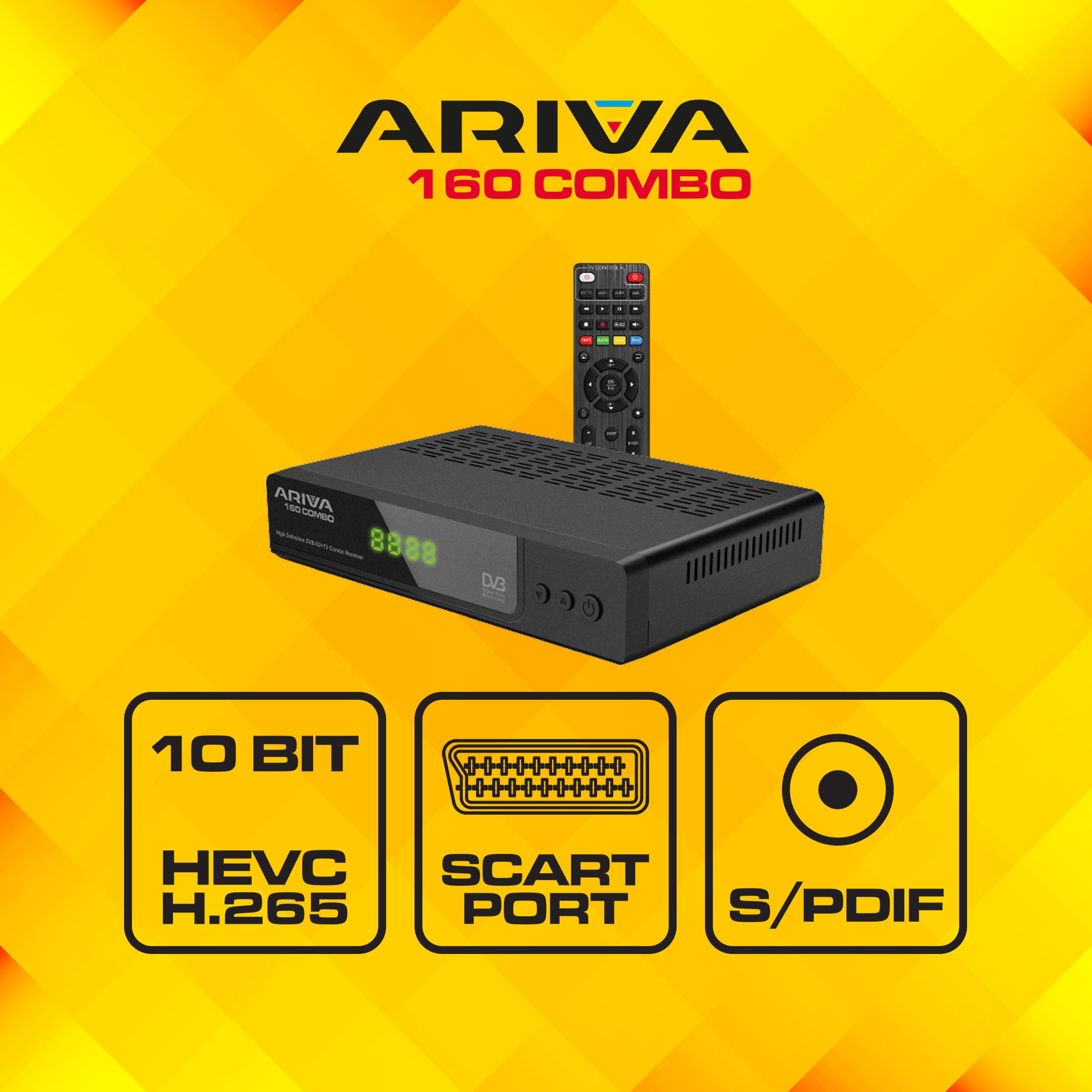 Ferguson Ariva 160 Combo – Récepteur DVB-S2 & DVB-T2 avec Full HD, H.265 HEVC, PVR, DLNA, WebApps, USB, LAN et télécommande programmable RCU 161