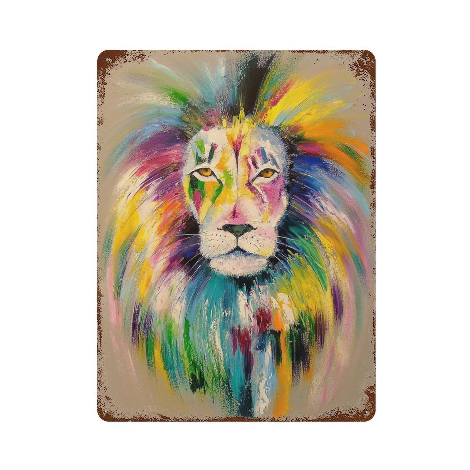 Rust Effect Lion Rusty Metal Tin Sign 15.7"x11.8", Old School Wall Decor for Pub, Kitchen And Man Cave Decor