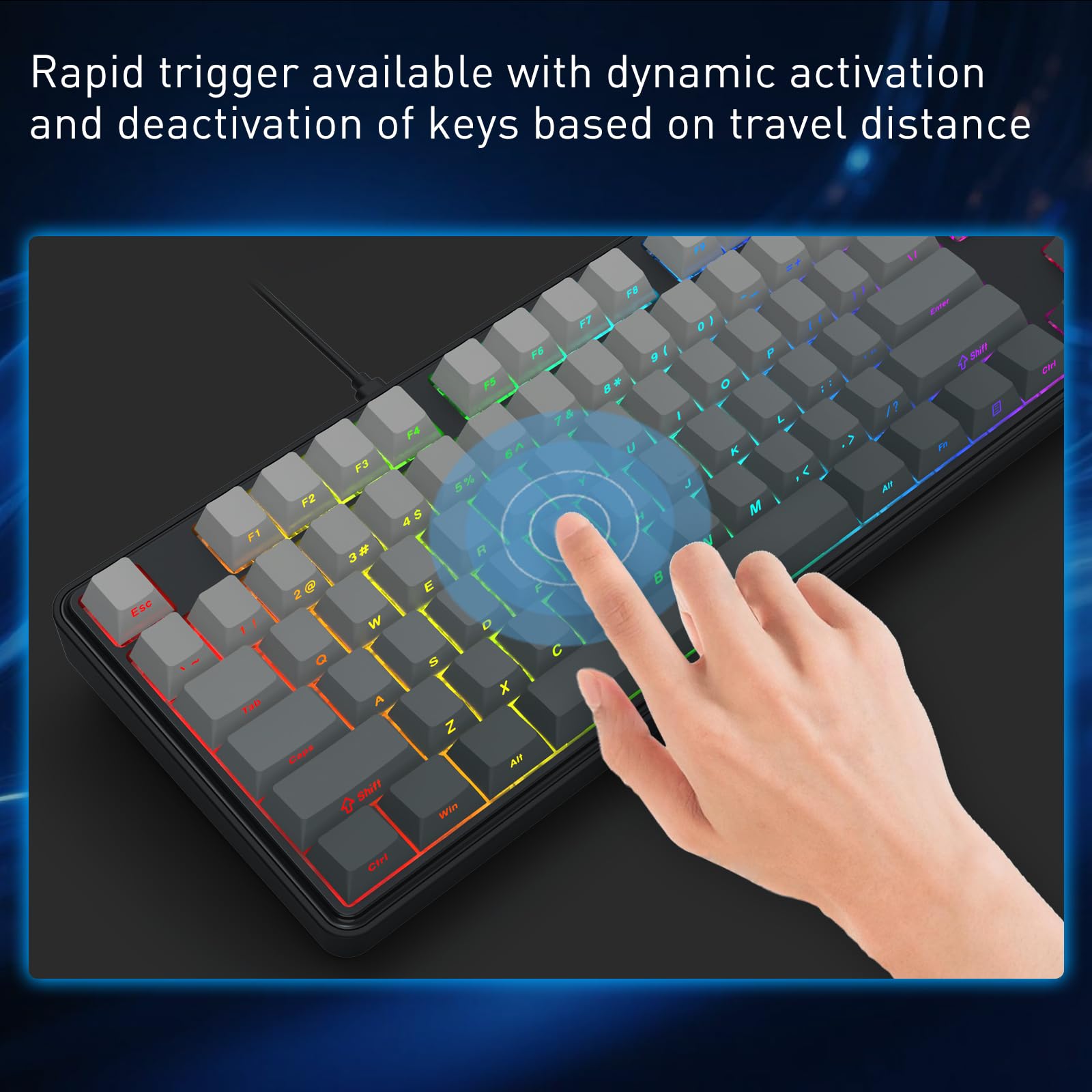 Redragon K707 HE Teclado mecánico para Juegos de Disparo rápido, 87 Teclas TKL con Cable, Interruptor magnético de Efecto Hall, accionamiento hiperrápido, Punto de accionamiento Ajustable, US Layout