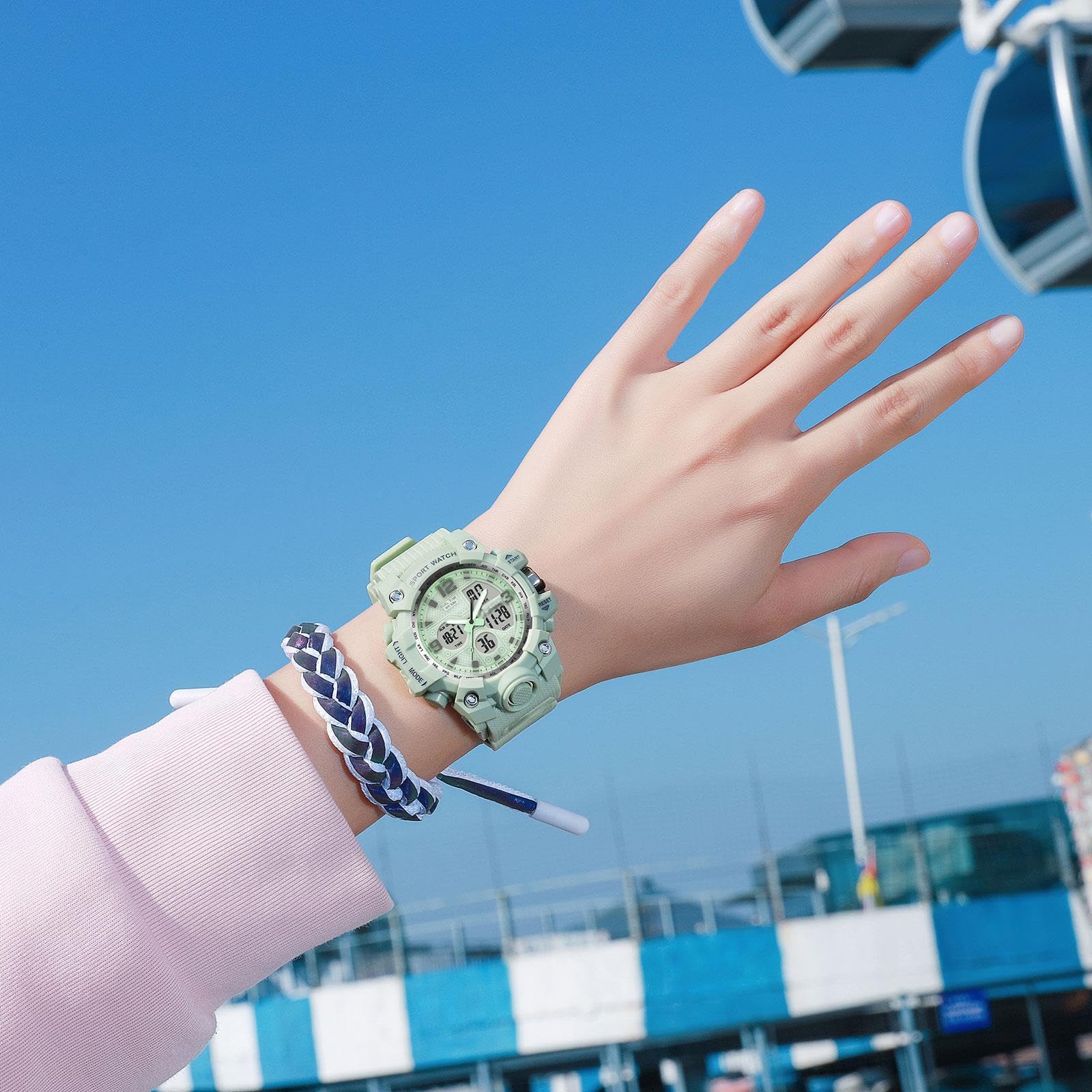 findtime Orologio sportivo da donna, per studenti, adolescenti, con sveglia, doppio orario, cronometro, impermeabile, sportivo, analogico, digitale, bianco, viola, rosa, nero, blu