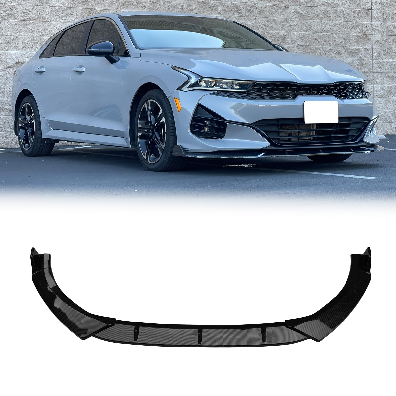 FREEMOTOR802 Front Bumper Lip Splitter Compatible with 2021-2024 Kia K5 & 2025 Kia K5 GT/GT Line, Air Dam Chin Spoiler Front Lower Lip Protector Carbon Fiber Print PP 3PCS
