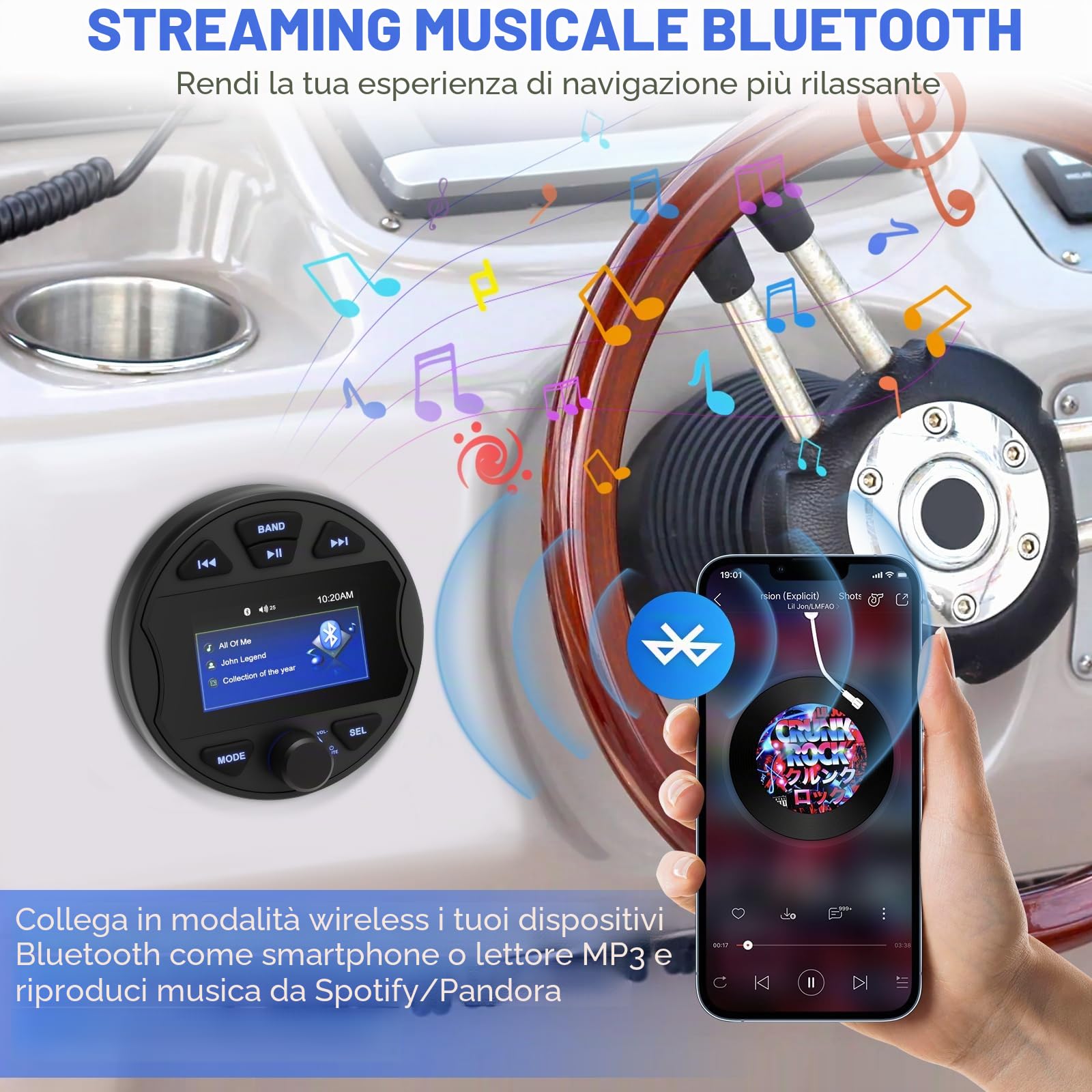 MP5 Radio Stereo Barca Impermeabile, AM/FM Marine Boot Ricevitore Media Riproduzione Video Player Universal per Barche, Yacht, Camper