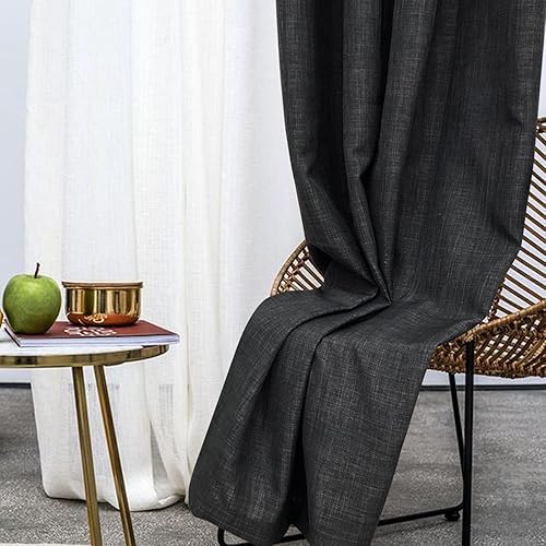 Miniatura 8 de always4u Cortinas 100% opacas con textura de lino, tejido casual, cortinas con aislamiento térmico para sala de estar, dormitorio, 2 paneles, beige,