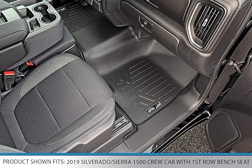 Miniatura 3 de SMARTLINER Alfombrillas de piso de primera fila, color negro, compatibles con SilveradoSierra 1500 2020-2022 25003500 con asiento de banco de
