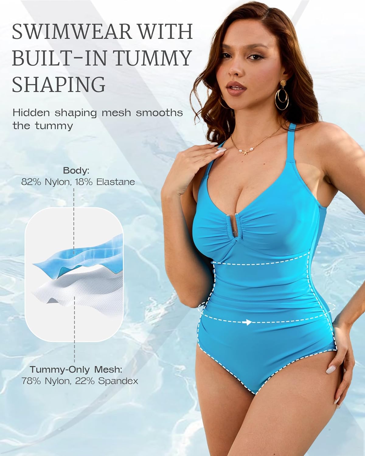 Womens Swimsuits Tummy Control Bathing Suit Slimming One Piece U-Ring Body Shaping Swimwear with Skirt Coverup
