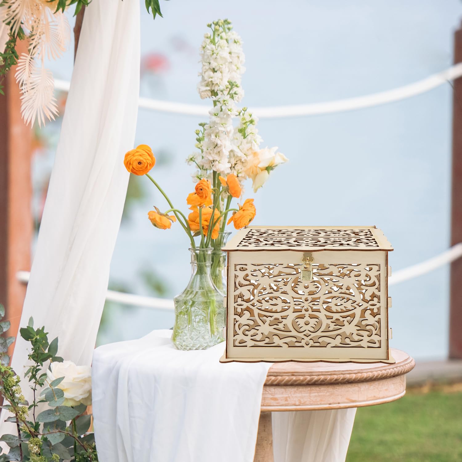 Buachois Scatola per biglietti di nozze, in legno, per fai da te, con fessura e lucchetto, per ricevimento, anniversario di matrimonio, baby shower, compleanno, laurea