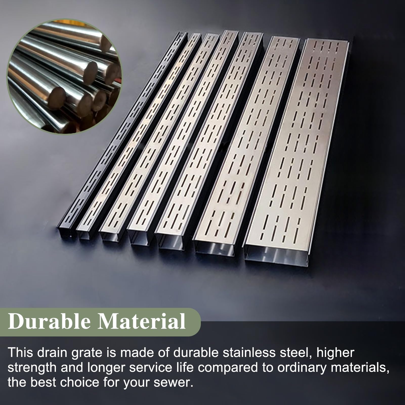 Rejilla de drenaje de acero inoxidable, antideslizante, resistente a la corrosión, protector de canalones para canales estrechos, 10 x 4 cm, para uso en garaje y acera